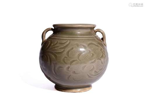 Yaozhou Kiln Incised Flower Double-Eared Jar