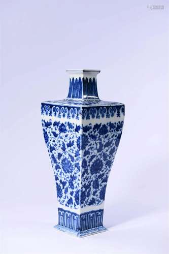 Blue and White Floral Square Vase