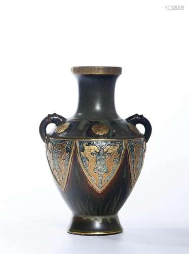 Tea-Dust Glaze and Gilt-Inlaid Dragon Double-Eared Vase