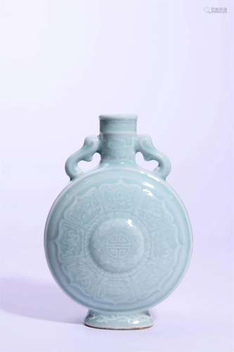 Celadon-Green Glaze Incised Babao Moon Flask