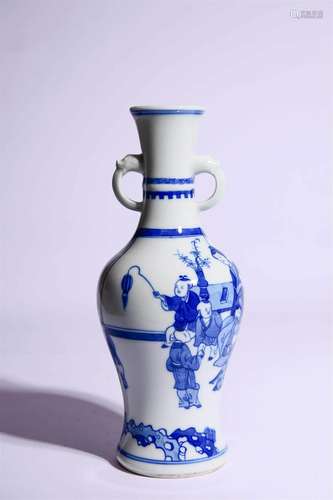 Blue and White Elephant-Eared Vase