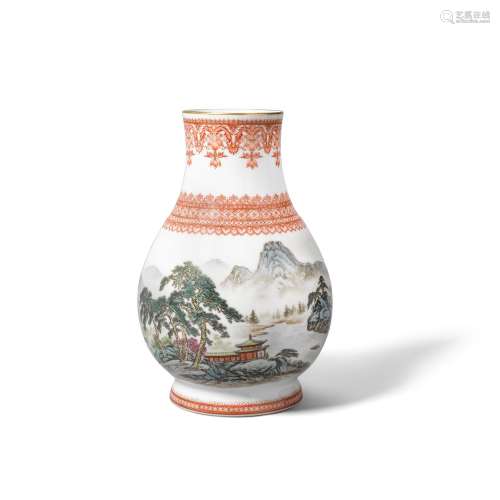AN IRON-RED AND POLYCHROME-ENAMELED 'LANDSCAPE' VASE...