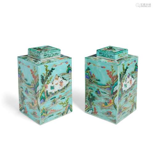 A PAIR OF LARGE FAMILLE-VERTE-STYLE TEA CADDIES AND COVERS 2...