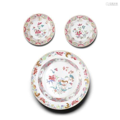 THREE FAMILLE-ROSE DISHES 18th century