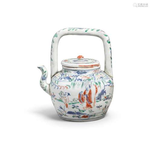 A WUCAI TEAPOT AND COVER Wanli mark, Late Qing dynasty/Repub...