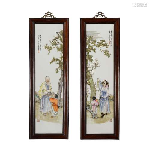 A PAIR OF FIGURAL PORCELAIN PLAQUES DEPICTING LI BAI AND TAO...