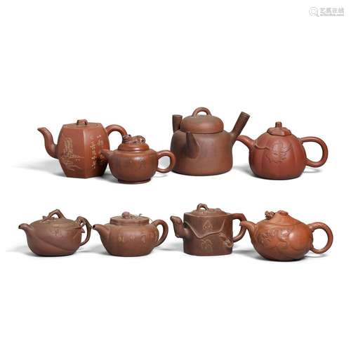 A GROUP OF EIGHT YIXING TEAPOTS AND COVERS 20th Century