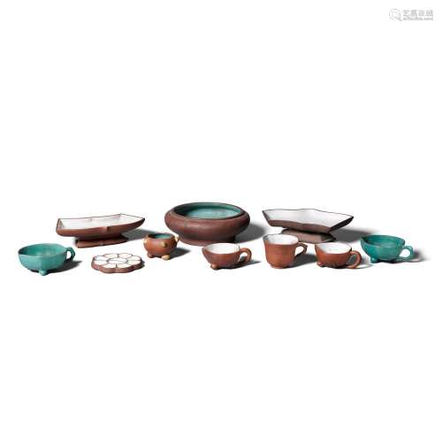 A GROUP OF TEN ENAMELED YIXING WARES Qing dynasty and later