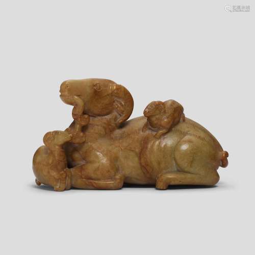 A BEIGE SOAPSTONE 'SANYANG' GROUP Ming / Qing dynast...