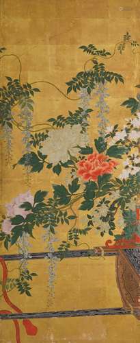 PEONIES AND WISTERIA Edo Period (1605-1868), 19th century