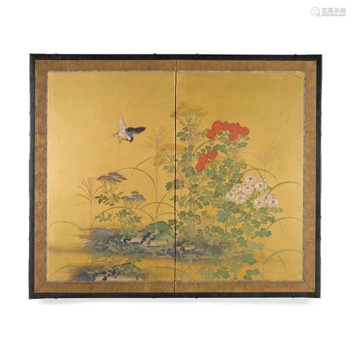 A TWO-PANEL JAPANESE SCREEN Late Edo period (1608-1868), mid...