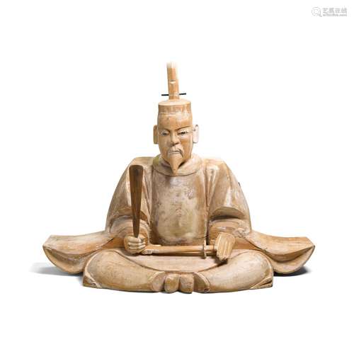 A WOOD FIGURE OF A SEATED TENJIN Meiji era (1868-1912)/Taish...