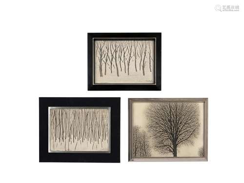 SOCHIRO TOMIOKA (1922-1994) Three Paintings of Trees in Wint...