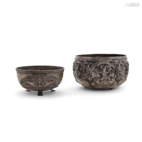 TWO SOUTHEAST ASIAN SILVER SERVING BOWLS 20th century