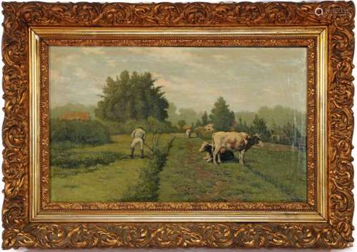 Unclearly signed, landscape with cows