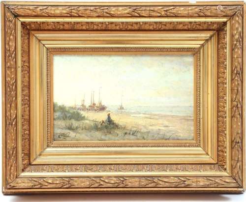 Unclearly signed, painter on a dune edge