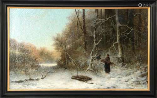 Signed Klijn, Henk, figures in a winter forest