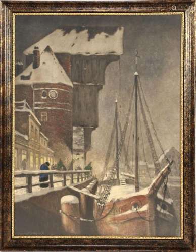 Unclearly signed, winter city scene