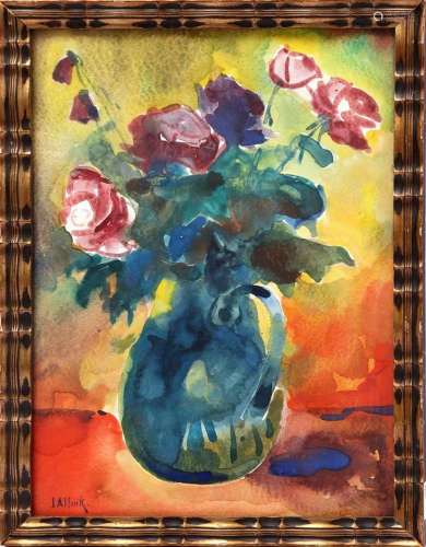 Signed J Altink, Still life with vase of roses