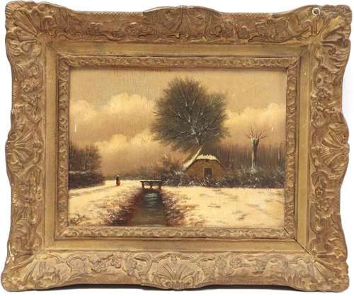 Unclearly signed, winter landscape with a woman