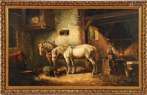 Signed J Schuurman, stable with horses