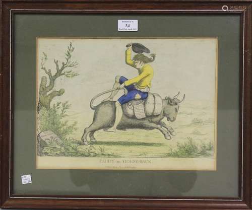 James Gillray - Paddy on Horseback, etching with later hand-...