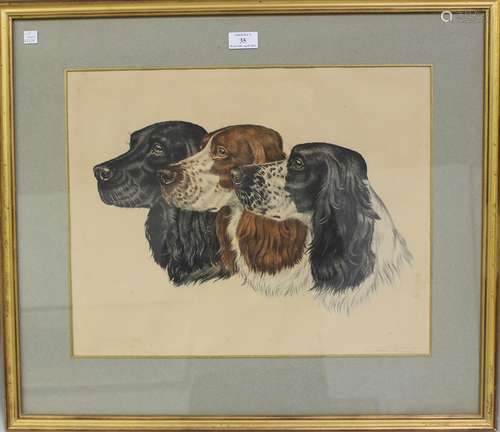 Jean Herblet - Head Studies of Setters, 20th century etching...