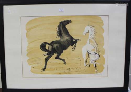 Rene Bouet-Willaumez - Prancing Horses, 20th century lithogr...