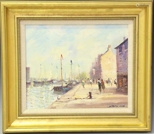 David Stockton-Smith - The Quay at Dartmouth, oil on canvas,...