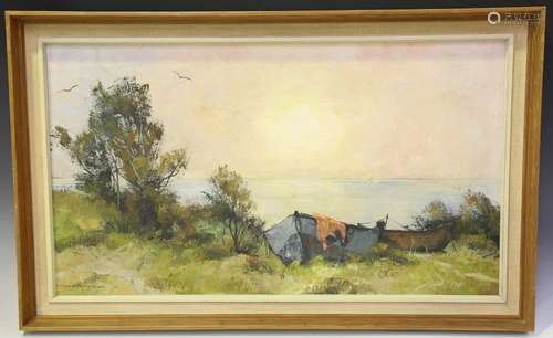 Hans Munnich - Coastal Landscape with Boats on the Shore, 20...