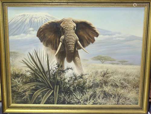 David Parry - Bull Elephant in a Tanzanian Landscape, Mount ...