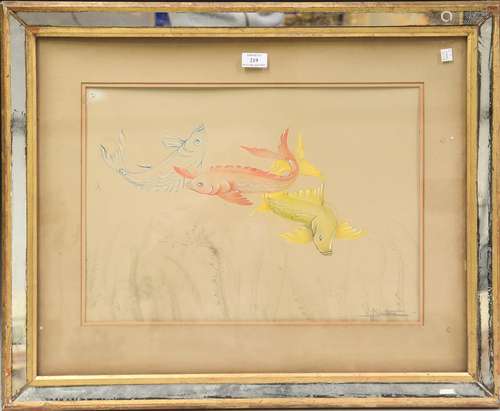 Jose Luis Santana - Study of Koi Karp, 20th century watercol...