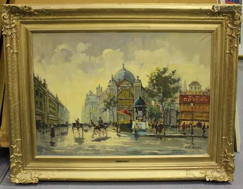 A. de Fleury - Parisian Street Scene, 20th century oil on ca...