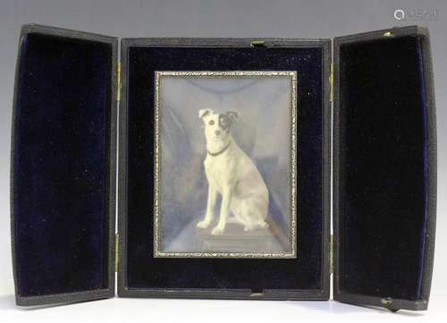 British School - Miniature Portrait of a Terrier, late 19th/...