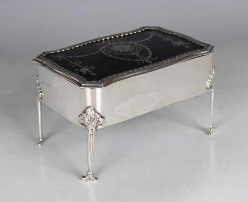 An Edwardian silver and tortoiseshell rectangular trinket bo...