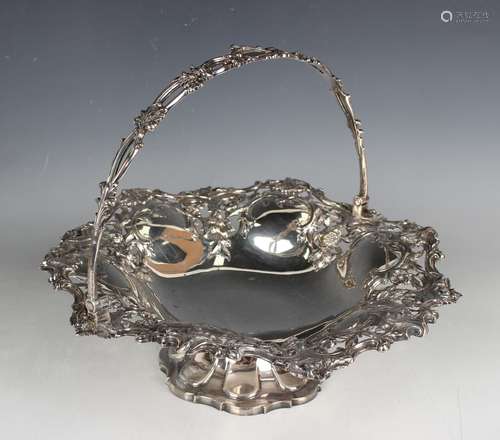 An early Victorian silver circular basket with pierced swing...