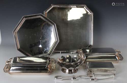 A pair of Elkington plated rectangular entrees dishes and tw...