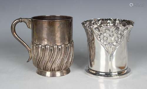 An Edwardian silver vase of slightly flared cylindrical form...