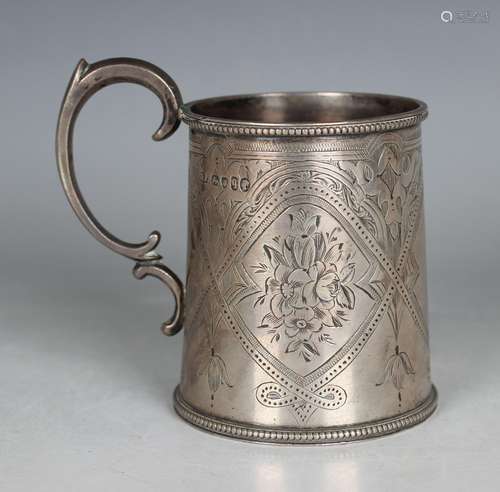 A Victorian silver tapering cylindrical christening tankard ...