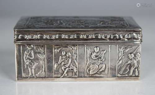 A late 19th century Dutch silver rectangular box, the hinged...