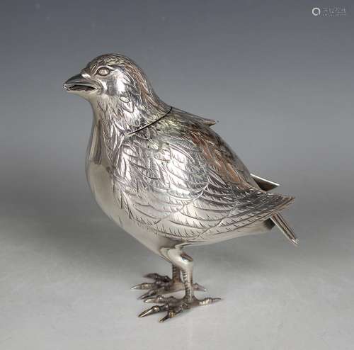 A silver bird box and cover, possibly Indian, with finely en...