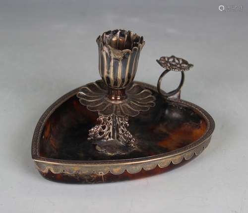 A Victorian silver mounted heart shaped tortoiseshell chambe...