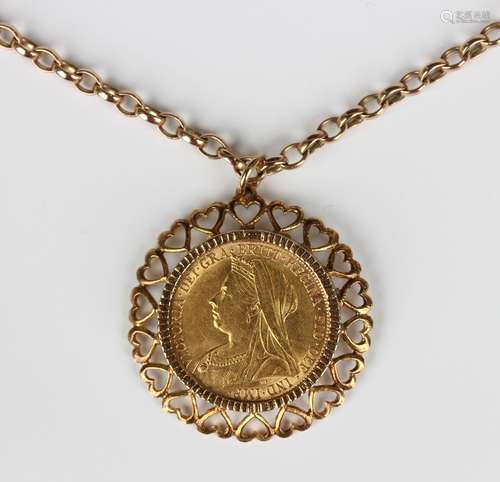 A Victoria Old Head sovereign 1898 in a 9ct gold pendant mou...