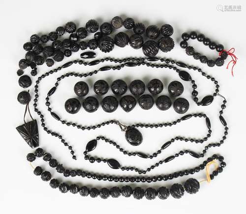 A collection of Victorian black mourning jewellery, includin...