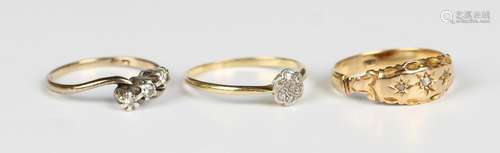 A gold, platinum and diamond seven stone cluster ring, detai...