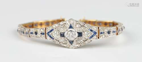 A gold backed, sapphire and diamond bracelet in an Art Deco ...