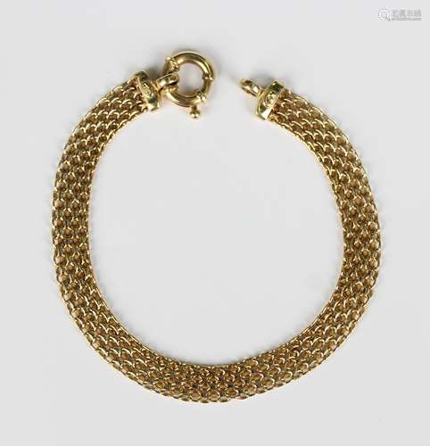 A 9ct gold multiple link bracelet on a boltring clasp, weigh...