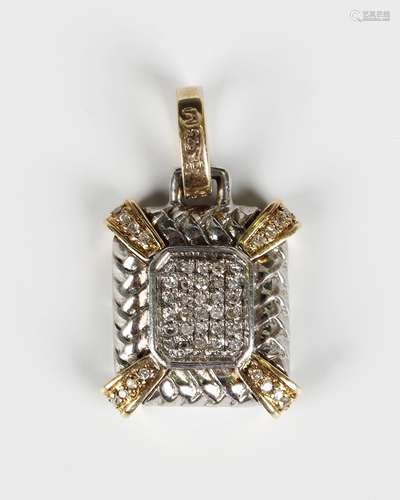 A gold, silver and diamond shaped rectangular pendant, mount...