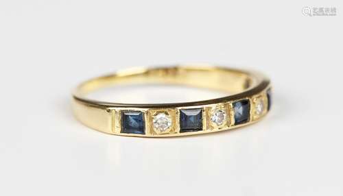 A gold, sapphire and diamond half eternity ring, mounted wit...