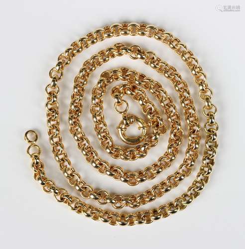 A gold circular link neckchain, detailed 750, on a boltring ...